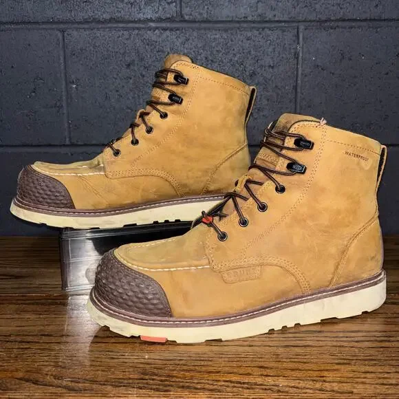 Brunt Marin Work Boots 12M Comp Toe Waterproof Moc Toe Tan - Picture 2 of 8